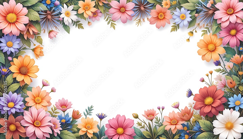 Blooming Floral Frame in Pristine White Blooming Floral Frame in Pristine White