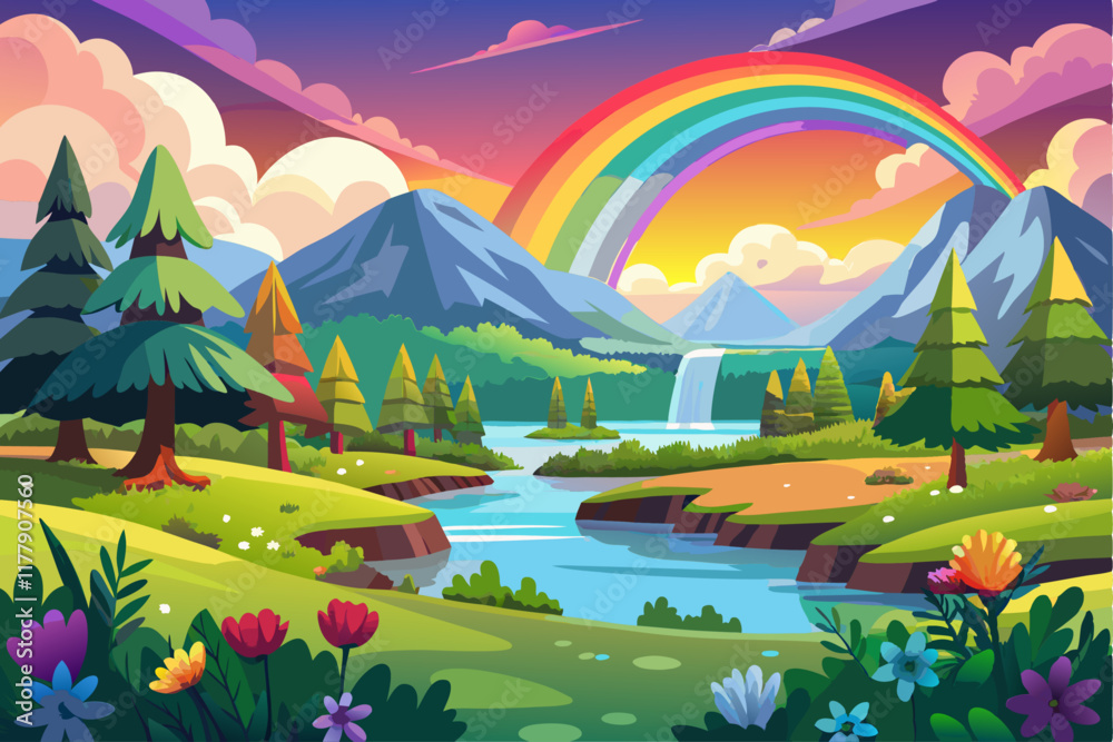 Fototapeta premium A painting of a cabin by a lake with mountains in the background 