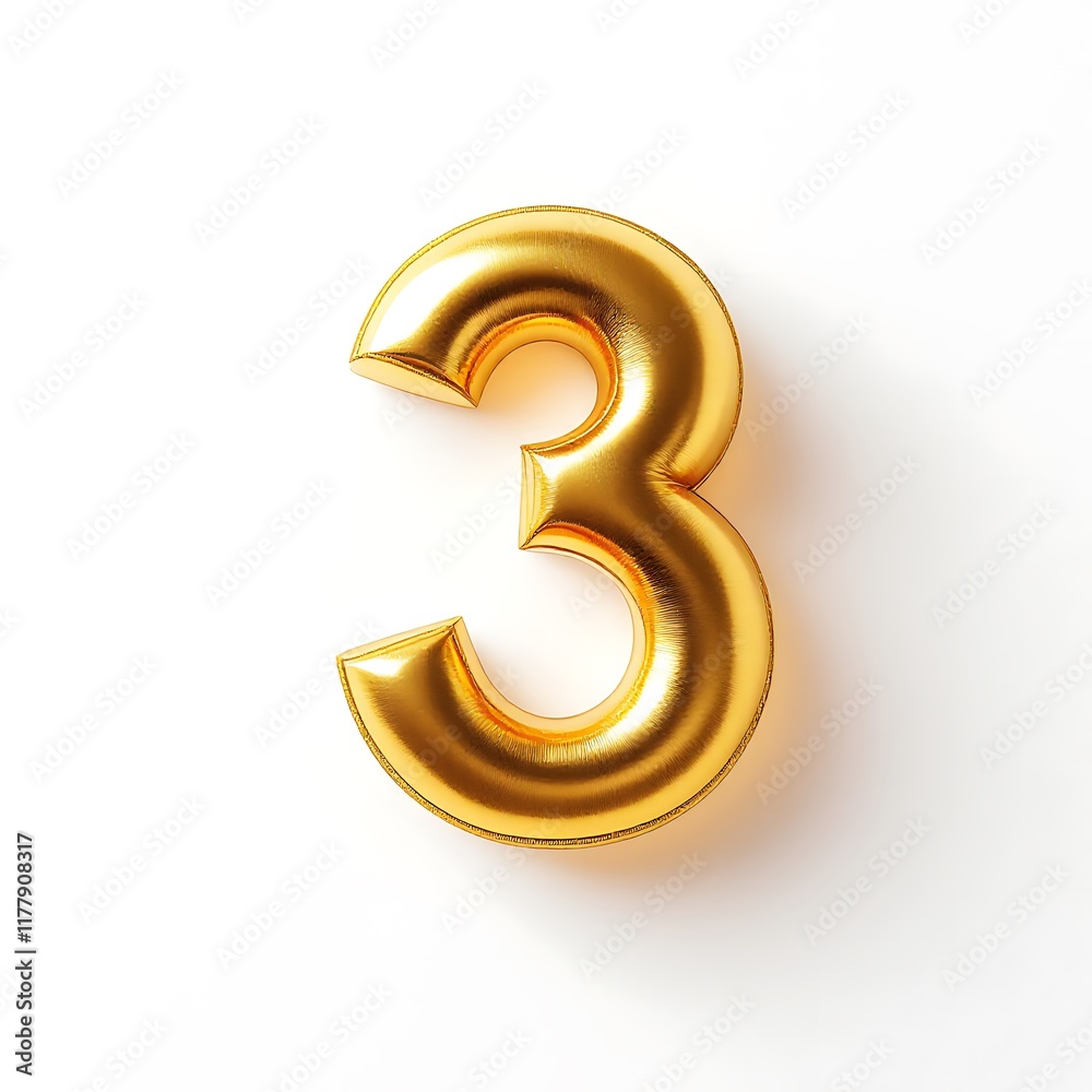 Golden Number Three: A Luxurious 3D Render Golden Number Three: A Luxurious 3D Render