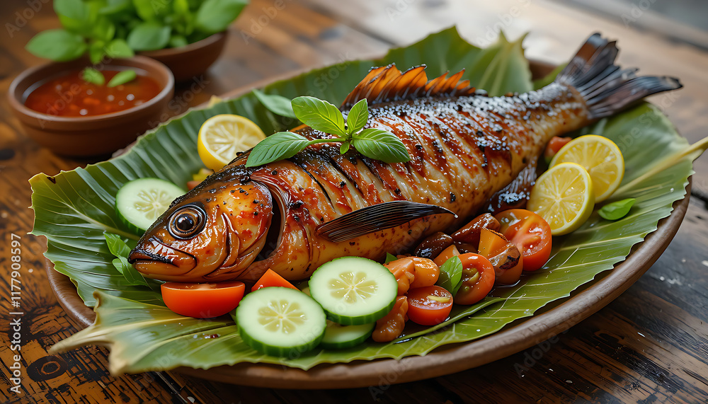 Ai generated, grilled salmon with vegetables Ai generated, grilled salmon with vegetables