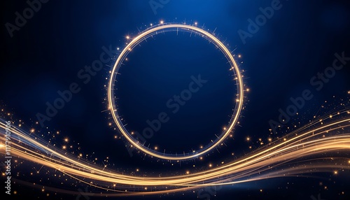 Opulent Blue Backdrop with Illuminated Circle and Golden Accents