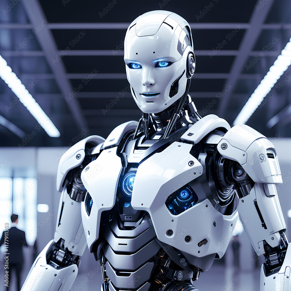 Humanoid male robot activating digital hub, artificial intelligence technology concept, futuristic illustration wallpaper Humanoid male robot activating digital hub, artificial intelligence technology concept, futuristic illustration wallpaper