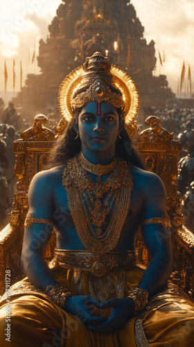 Krishna as a Teacher Imparts Wisdom During the Bhagavad Gita Discourse in Ancient Times