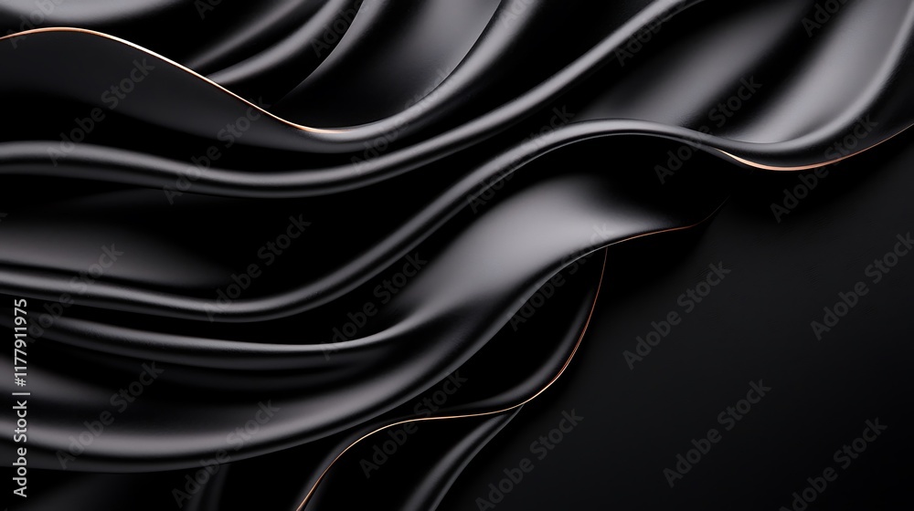 Abstract black silk fabric with subtle gold lines, flowing in elegant waves. Abstract black silk fabric with subtle gold lines, flowing in elegant waves.