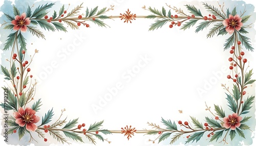 Rustic Christmas Wreath Frame with Holly Accents