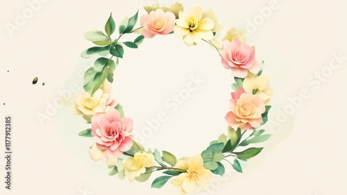 Wallpaper Mural frame wreath template invitation watercolor flower watercolor flower chaplet invitation frame template pink design green foliage leaf nature leaf border spring flower wallpaper greeting card baby Torontodigital.ca