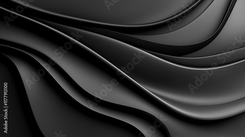 Abstract black wavy background with smooth, flowing curves and shadows. photo