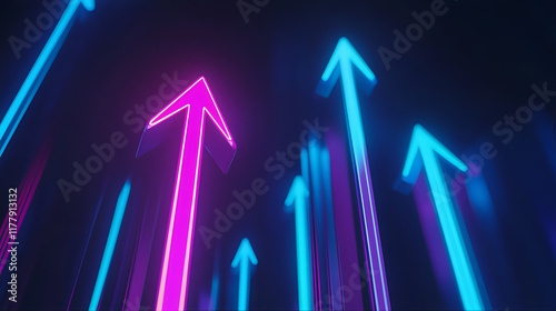 Digital technology binary code arrow growth grid neon trails motion concept