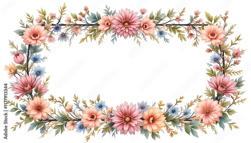 Obraz premium Watercolor Floral Frame: Delicate Tree Branches in Rectangle
