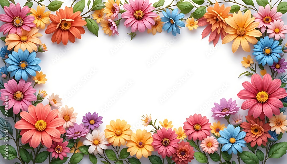 Captivating Cartoon Frame Blossoming with Vibrant Floral Embellishments Captivating Cartoon Frame Blossoming with Vibrant Floral Embellishments