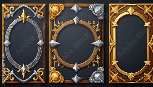 Medieval Interface Design with Golden, Wood, and Silver Borders