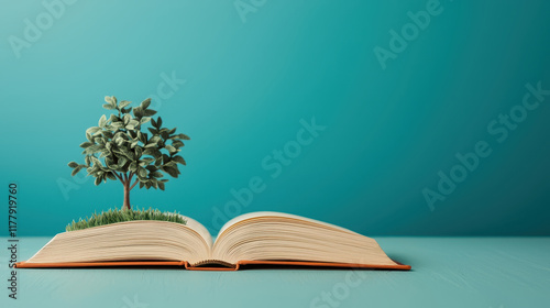 Tree Growing From Open Book. Knowledge, Growth, Education Concept