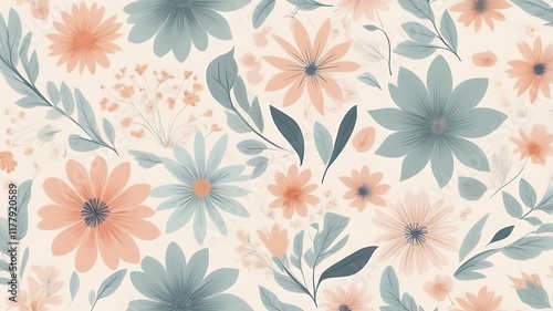Wallpaper Mural a beautiful floral pattern with a soft, muted color palette Torontodigital.ca