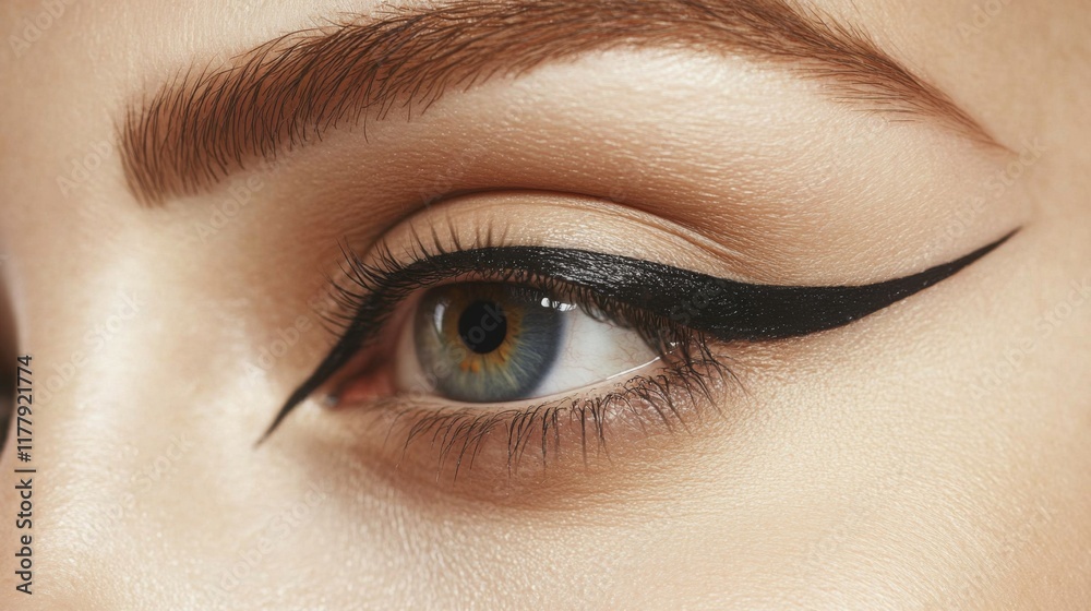 Fototapeta premium Close-up Eye Makeup Detail: Dramatic Eyeliner and Lashes