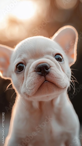 Cute puppy, sunset, outdoors, happy, pet, animal, portrait, background blur, website, blog photo