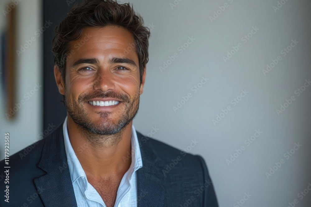 a confident midadult businessman with a warm smile standing against a clean white background radiating professionalism and approachability showcasing leadership in a contemporary business setting a confident midadult businessman with a warm smile standing against a clean white background radiating professionalism and approachability showcasing leadership in a contemporary business setting