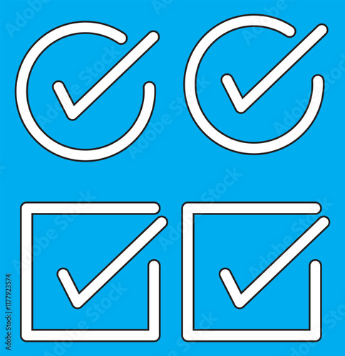 Check box icon with correct, accept checkmark icons tick box checked. Check mark icon symbols vector.