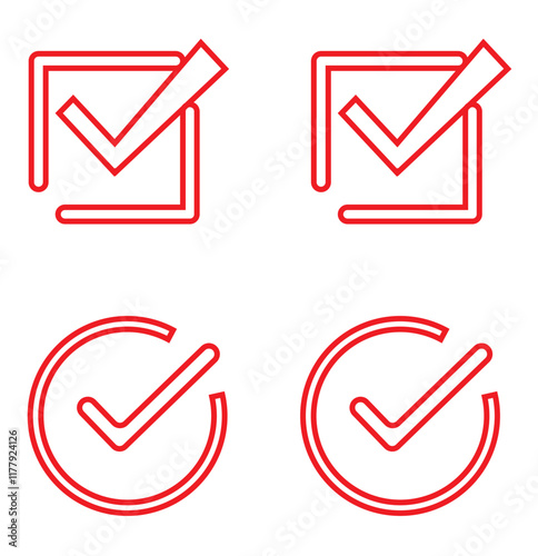 check box icon with correct, accept checkmark icons. tick box, check list circle frame - checkbox symbol sign. check mark box square frame.