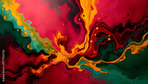 Rich Textured Background in Maroon, Green, and Mustard. photo