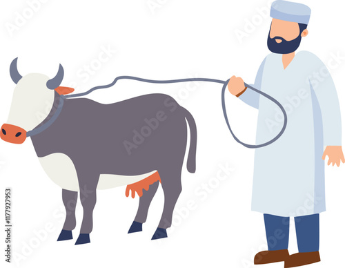 eid aladha illustration with man and cow