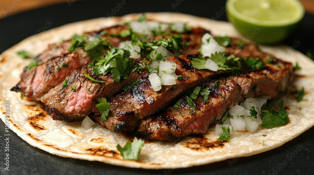 Grilled Steak Taco with Cilantro and Onions Grilled Steak Taco with Cilantro and Onions