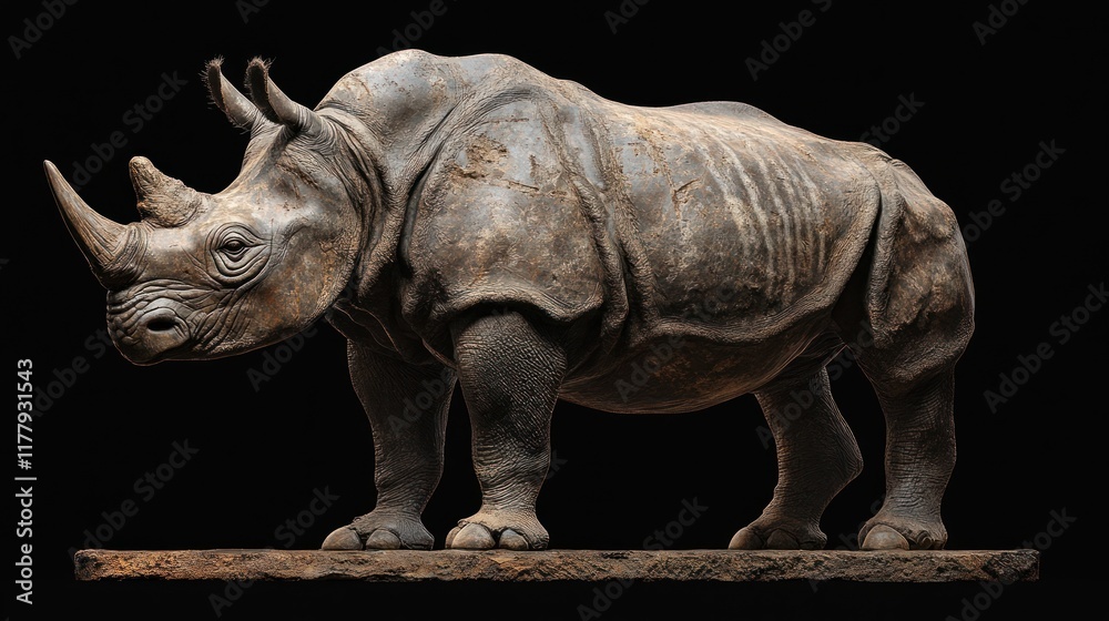 Obraz premium Majestic Rhino Sculpture: A 3D Render of a Powerful Rhinoceros