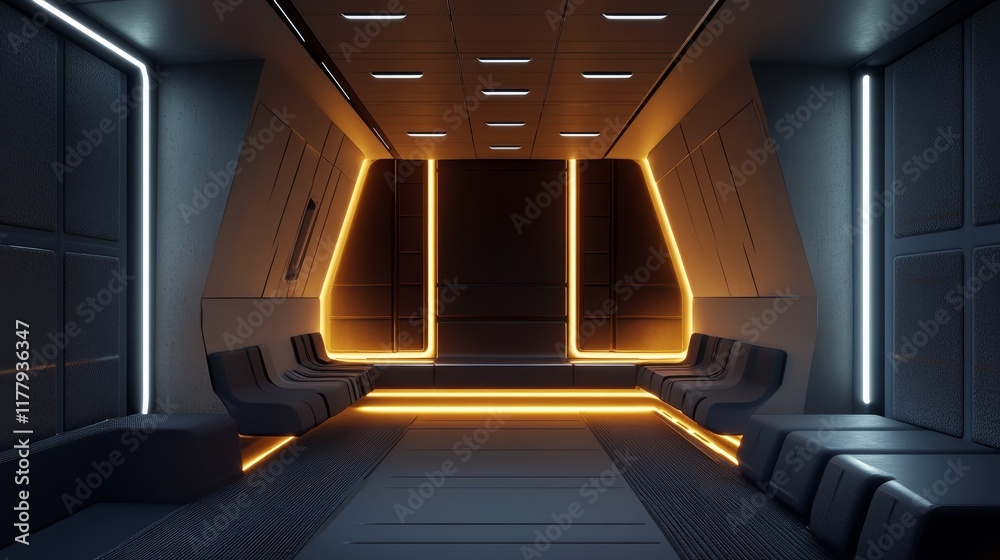 Fototapeta premium A futuristic corridor with sleek design and ambient lighting.