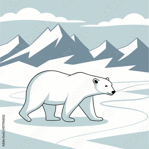 A polar bear walking across a frozen, icy landscape, capturing the essence of Arctic wilderness.