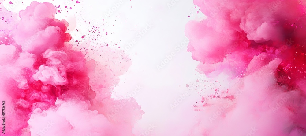 Fototapeta premium Abstract Pink Smoke, Paint, Ink Burst Motion, Movement, Flow on White Background, Copy Space