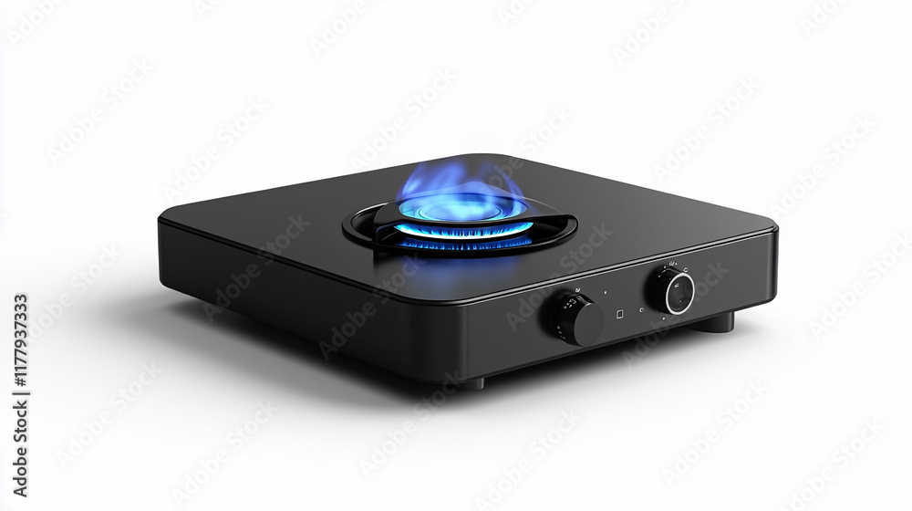 Fototapeta premium A black stove top with a blue flame