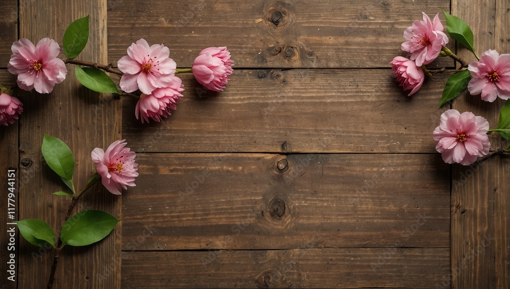 Spring Banner - Pink Blossoms On Wooden Plank Spring Banner - Pink Blossoms On Wooden Plank