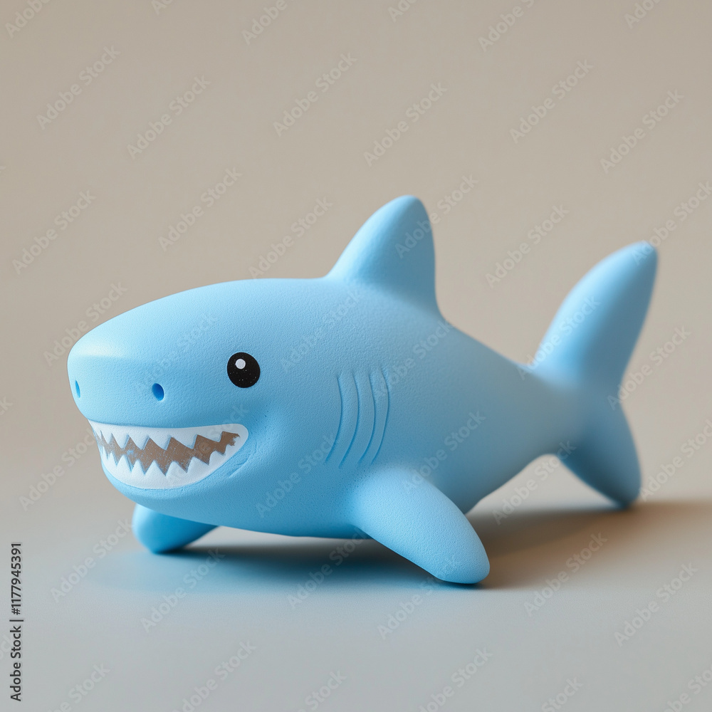 Cute Sky Blue Shark Foam Toy on Plain Background Cute Sky Blue Shark Foam Toy on Plain Background
