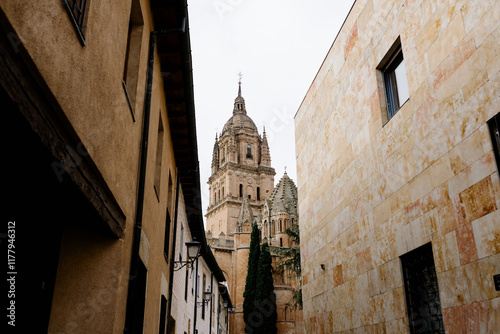 Cathedral of Salamanca, Spain seen from an alley at street level photo