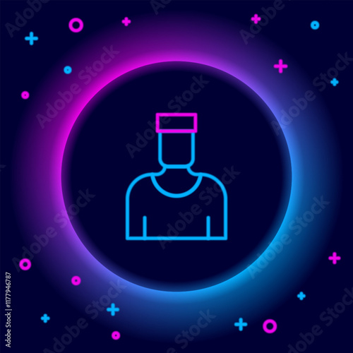 Glowing neon line Sailor captain icon isolated on black background. Colorful outline concept. Vector