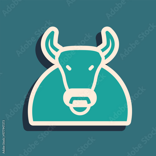 Green Bull icon isolated on green background. Spanish fighting bull. Long shadow style. Vector