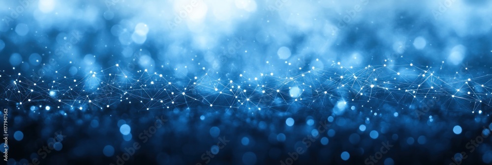 Obraz premium Vibrant blue backdrop filled with glowing particles conveying a sense of depth and movement