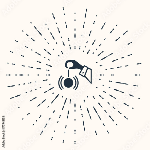 Grey Hypnosis icon isolated on beige background. Human eye with spiral hypnotic iris. Abstract circle random dots. Vector