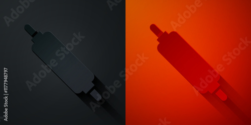 Paper cut Rolling pin icon isolated on black and red background. Paper art style. Vector