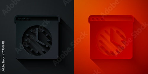 Paper cut Browser window icon isolated on black and red background. Paper art style. Vector
