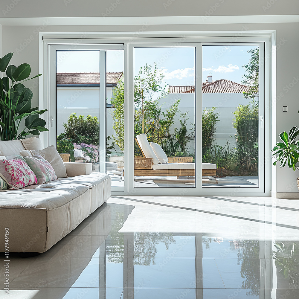 Fototapeta premium Another Glossy White Locked Sliding Doors for Patio Interior