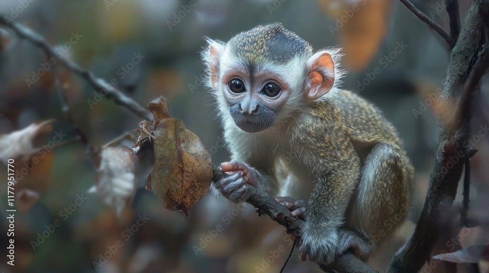 Fototapeta premium Adorable Baby Monkey on a Branch