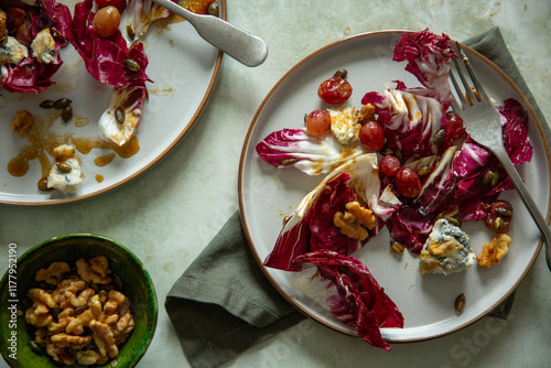 A colourful and seasonal bitter leaf salad. photo