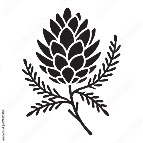 Elegant Silhouette of a Pine Cone with Branches