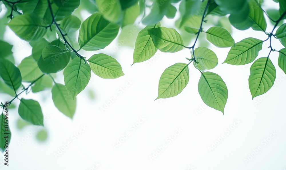 Lush green leaves, sunlight, nature background, spring Lush green leaves, sunlight, nature background, spring