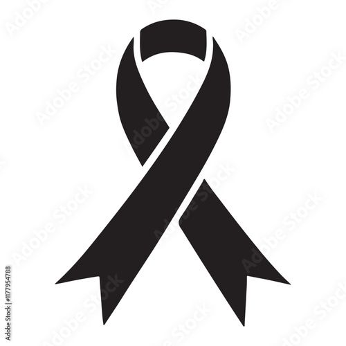Black Awareness Ribbon Silhouette Support Vector Illustration