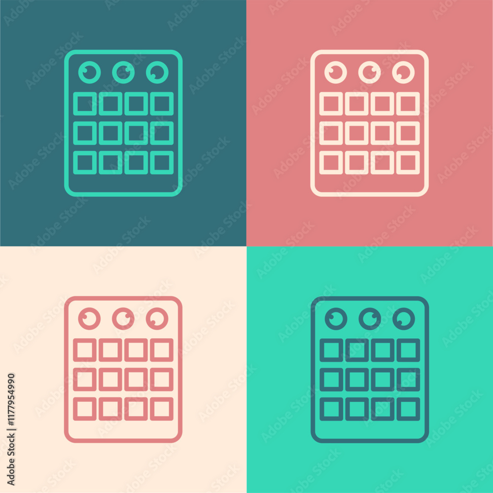 Pop art line Drum machine icon isolated on color background. Musical equipment. Vector Pop art line Drum machine icon isolated on color background. Musical equipment. Vector