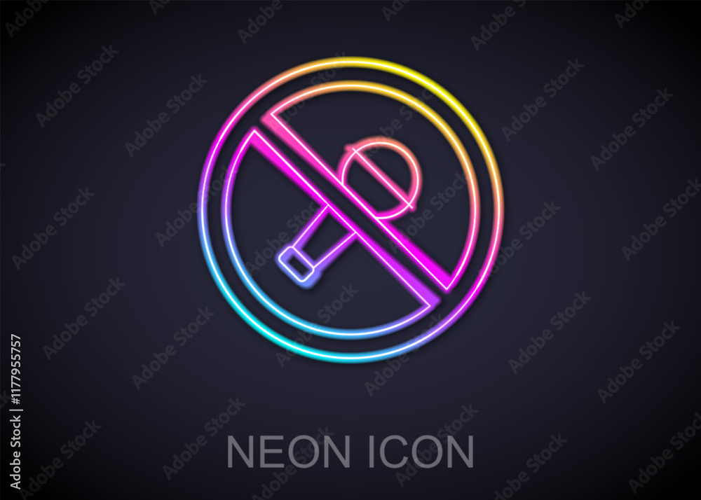 Glowing neon line Mute microphone icon isolated on black background. Microphone audio muted. Vector Glowing neon line Mute microphone icon isolated on black background. Microphone audio muted. Vector
