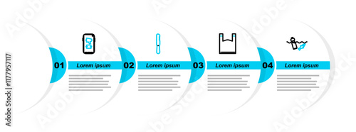 Set line Problem pollution of the ocean, Plastic bag, Disposable plastic knife and Megaphone mobile icon. Vector