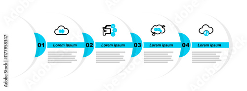 Set line Music streaming service, CO2 emissions cloud, Car sharing and icon. Vector