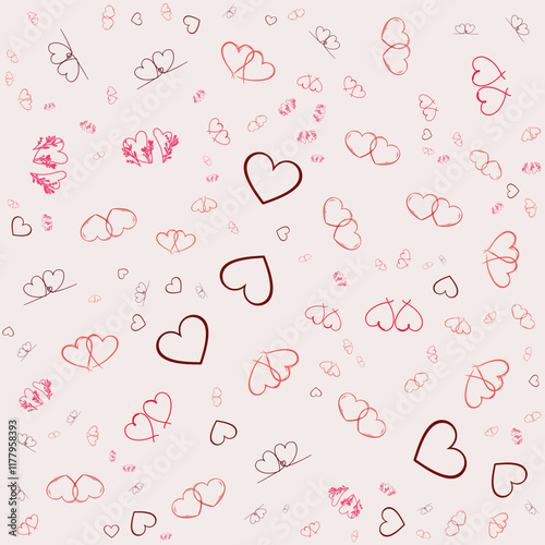 Red love heart shape abstract seamless trendy pattern for happy valentines day